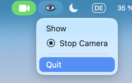BlinkEasy menu-bar menu on macOS with Quit highlighted.