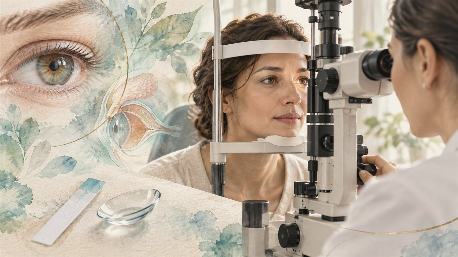 Eye examination at a slit lamp with tear testing